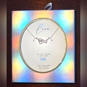 Fine Silver Plated 16" + 2" Love Cubic Zirconia Necklace